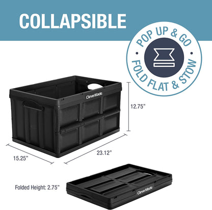 Collapsible Storage Bins - Black 3 Pack 62L / 16 Gal Holds 100 Lbs - Stackable Containers Heavy Duty Capacity Crates Space-Saving