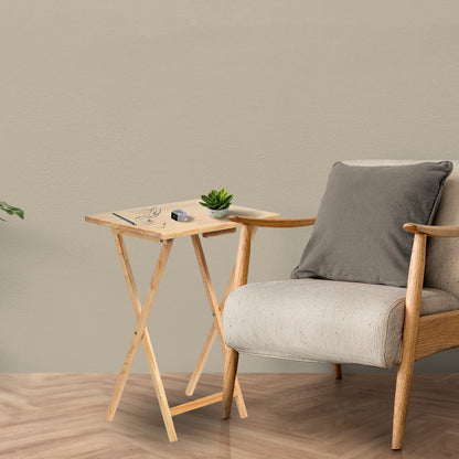 Folding TV Tray Tables with Storage Rack, Natural, 5 Piece Set