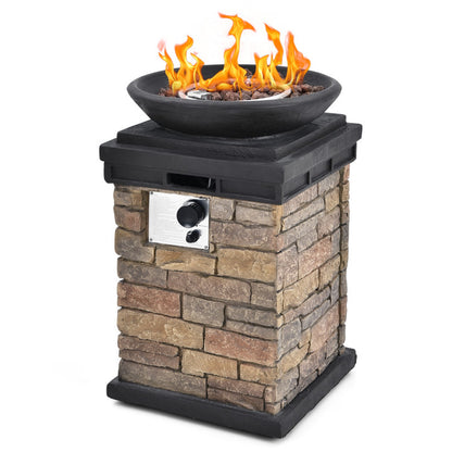 40000BTU Outdoor Propane Burning Fire Bowl Column Realistic Look Firepit Heater