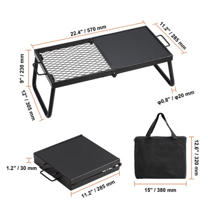 Folding Campfire Grill, Collapsible Outdoor Grill, Heavy Duty Steel Camp Fire Grill, 22.4" Compact Travel-Friendly Grates for Fire Pit, Camping Cookware with Stand and Transport Sack, BBQ Rack