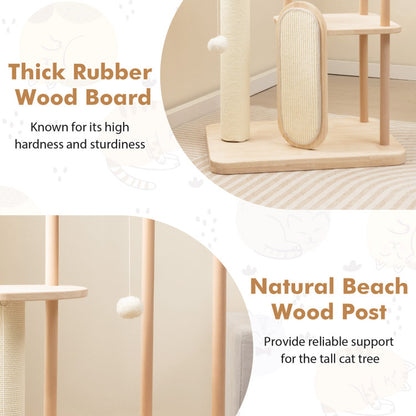 Wooden Multi-Level Modern Cat Tower with Scratching Board and Post
