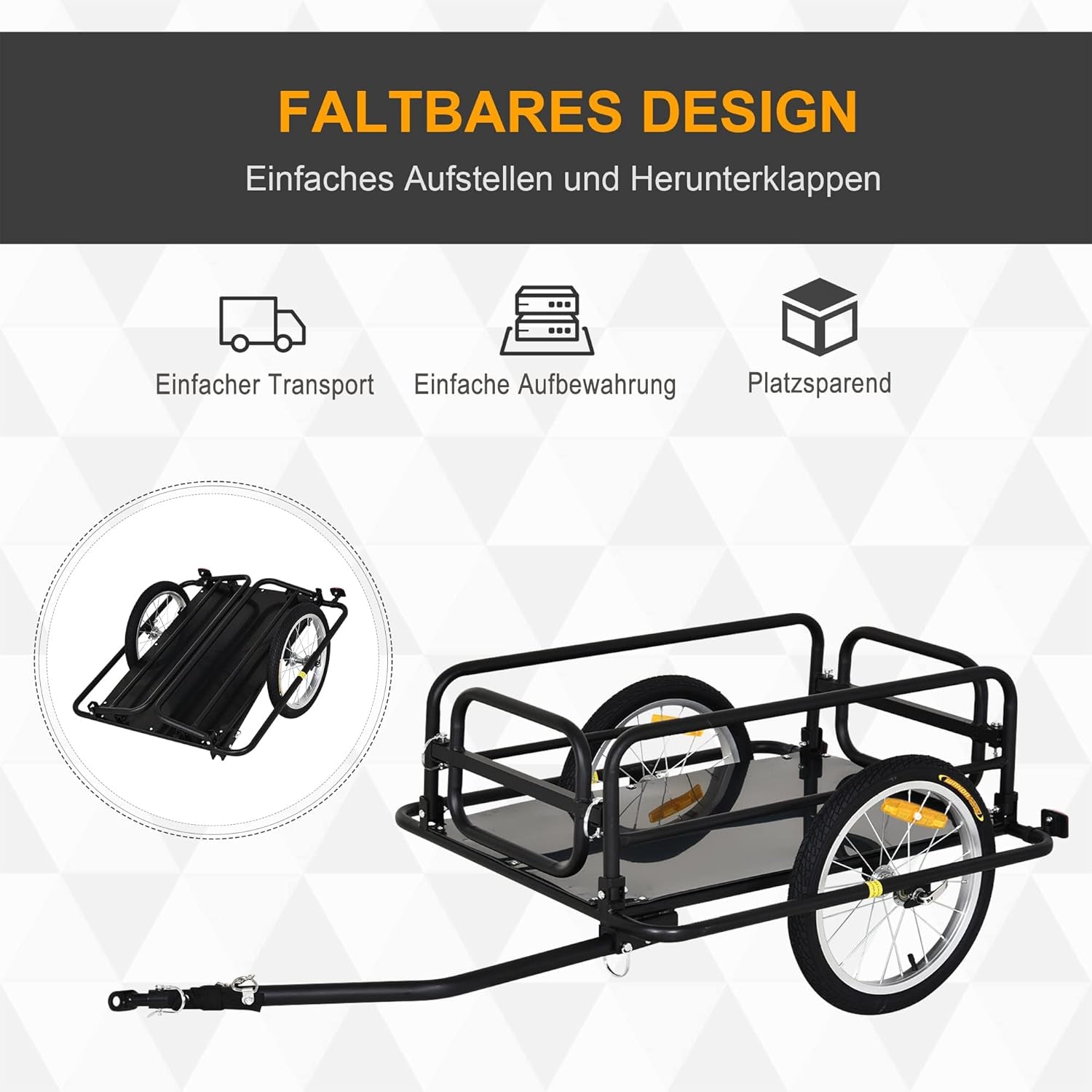 Wanderer Folding Bicycle Bike Cargo Storage Cart and Luggage Trailer with Hitch - Black