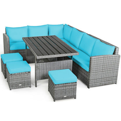 7 Pieces Outdoor Wicker Sectional Sofa Set with Dining Table