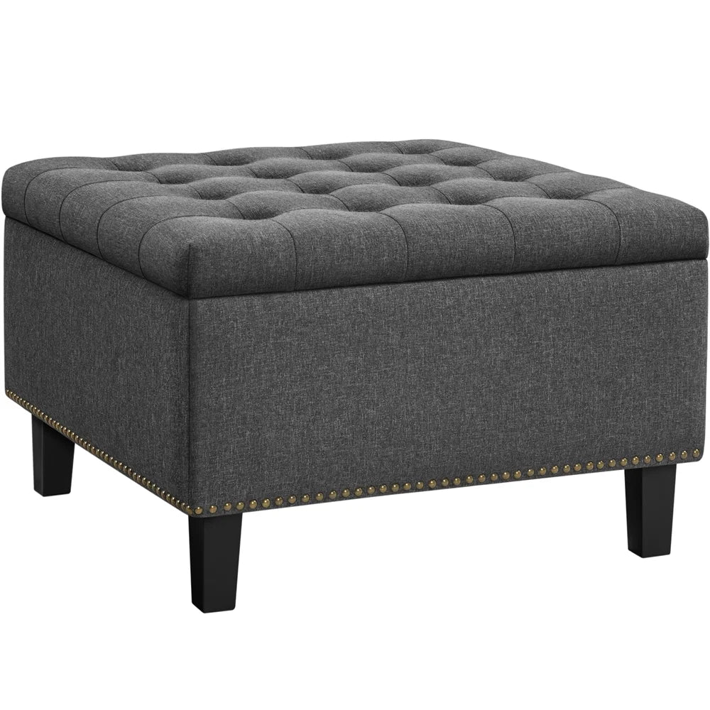 Modern Linen-Like Storage Ottoman Bench with Button-Tufted for Entryway, Dark Gray