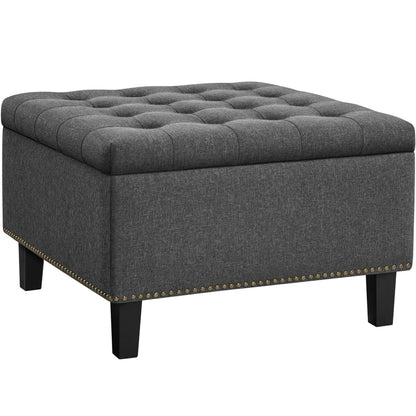 Modern Linen-Like Storage Ottoman Bench with Button-Tufted for Entryway, Dark Gray