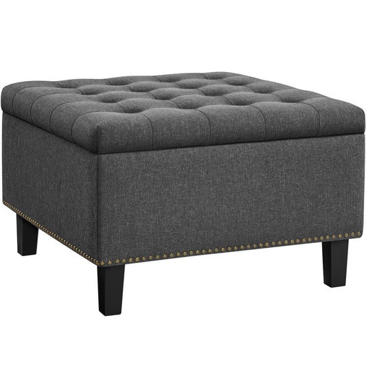 Modern Linen-Like Storage Ottoman Bench with Button-Tufted for Entryway, Dark Gray