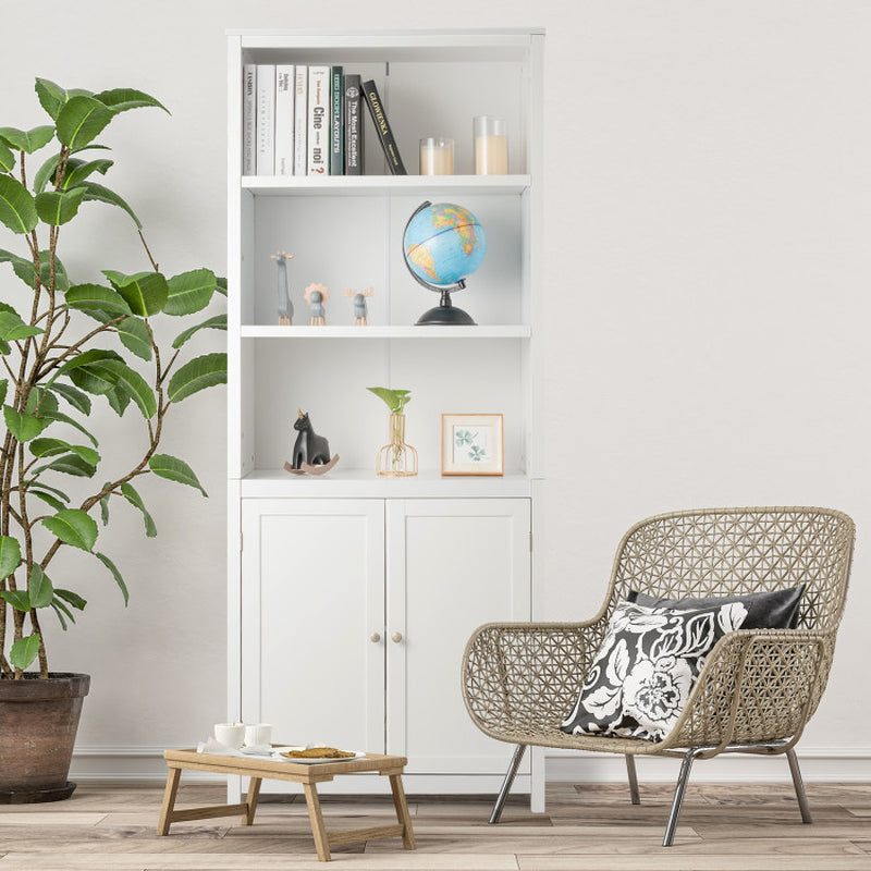 Standing Wooden Bookcase with 3 Tier Open Book Shelving and Double Doors