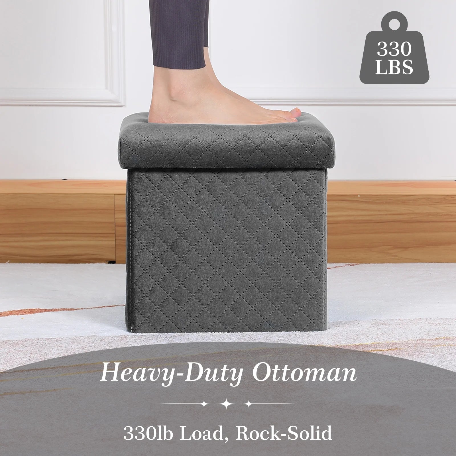 Folding Storage Ottoman Cube Velvet Tufted Space-Saving Toy Box Foot Rest Stool Seat for Home Bedroom, 11.8"