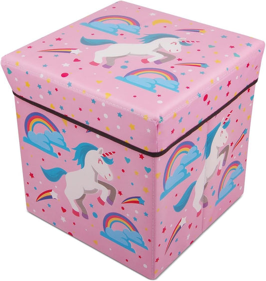 Foldable Cube Storage Toy Box - Folding Storage Ottoman Bedroom Stool Seat Children for Kids & Toddlers (Pink)