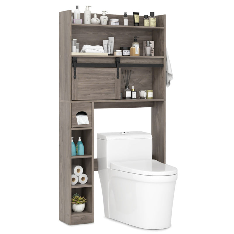 Over the Toilet Storage Cabinet with Sliding Barn Door and Adjustable Shelves