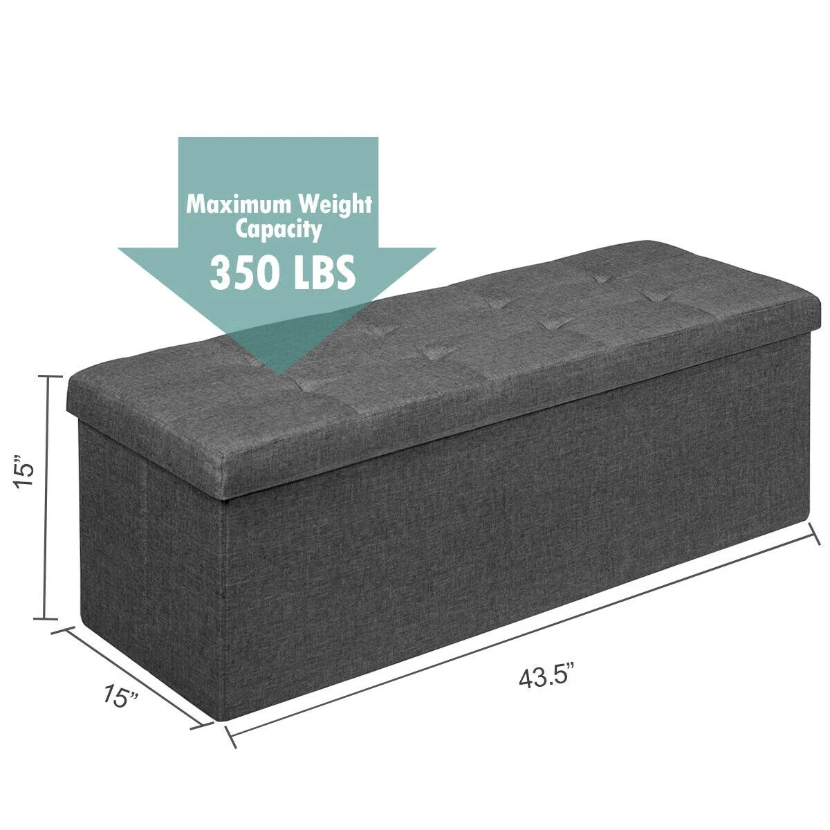 Dark Grey Storage Ottoman Fabric Folding Storage Chest with Divider Bed End Bench
