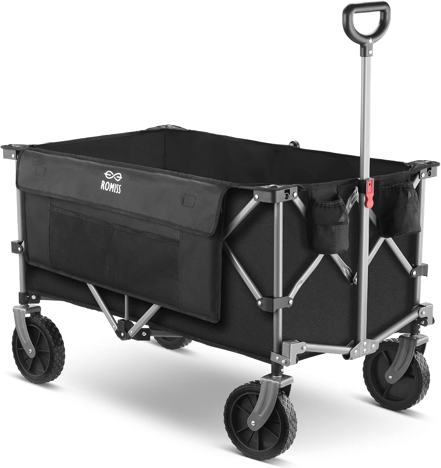 Folding Wagon Cart Heavy Duty Collapsible Utility Wagon Outdoor Camping Garden Cart with Universal Wheels for Camping, Sports, Shopping (Black)