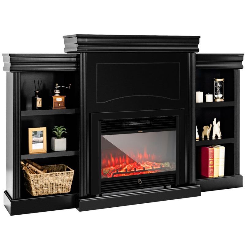 70 Inch Modern Fireplace Media Entertainment Center with Bookcase