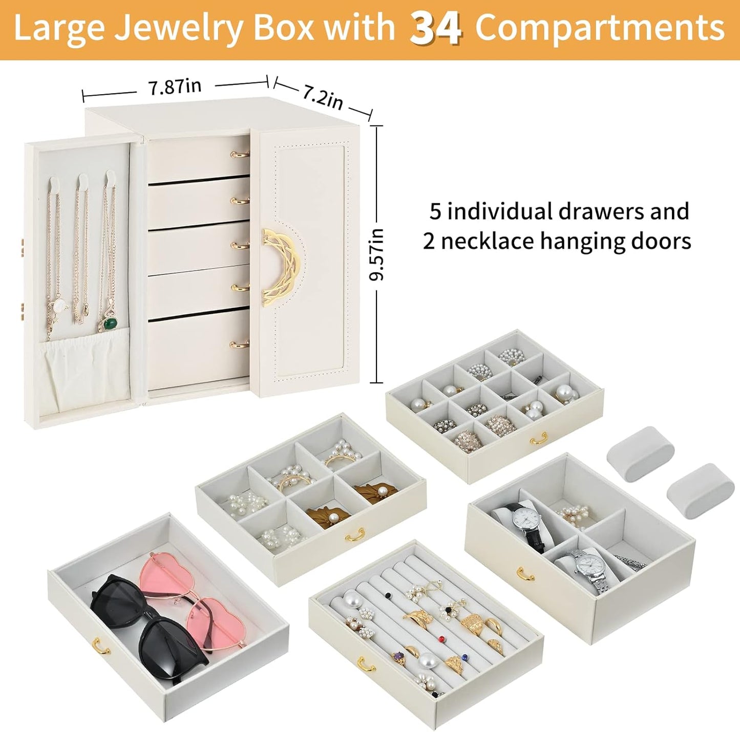 Jewelry Box Jewelry Organizer for Women Girls,5-Layer Jewelry Display Storage Case for Earring Necklace Bracelets Rings Watches Jewelry Holder