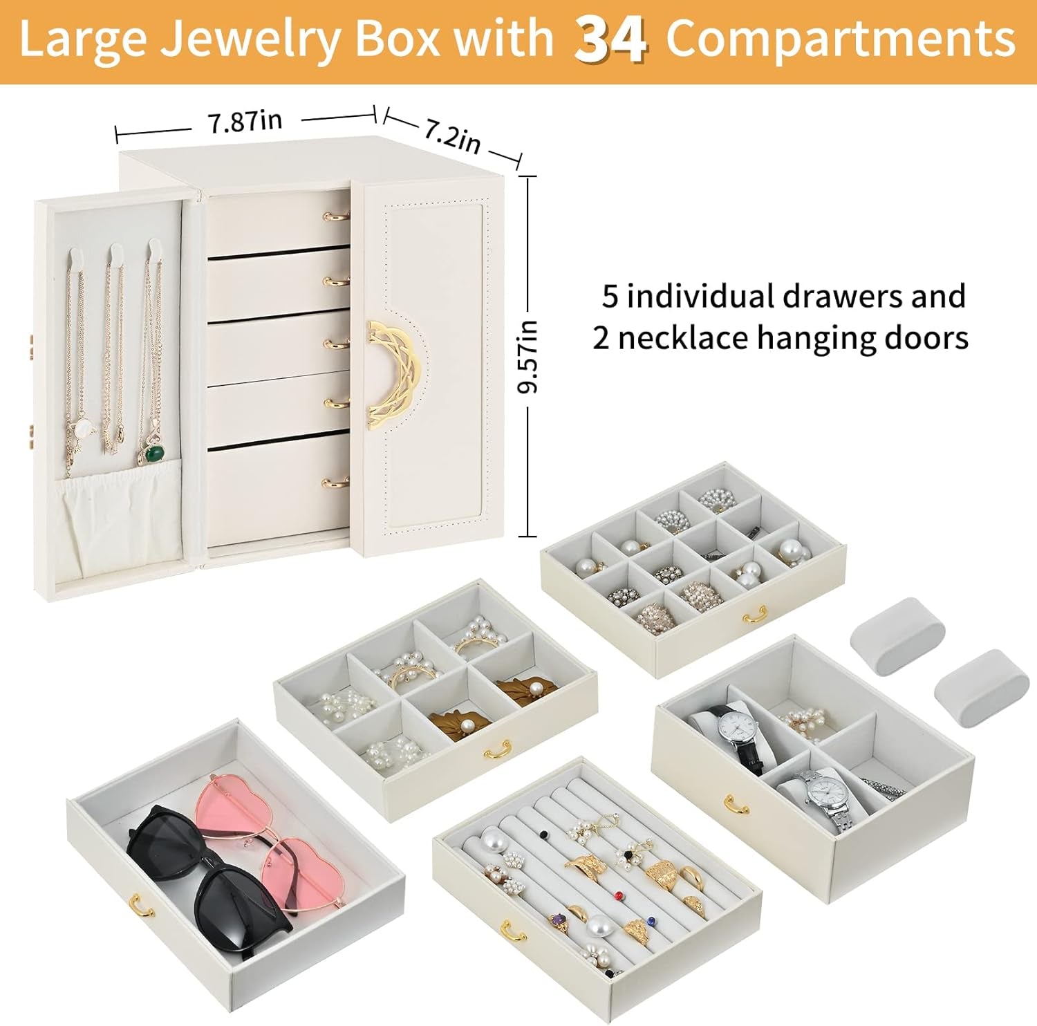 Jewelry Box Jewelry Organizer for Women Girls,5-Layer Jewelry Display Storage Case for Earring Necklace Bracelets Rings Watches Jewelry Holder