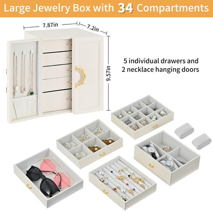 Jewelry Box Jewelry Organizer for Women Girls,5-Layer Jewelry Display Storage Case for Earring Necklace Bracelets Rings Watches Jewelry Holder