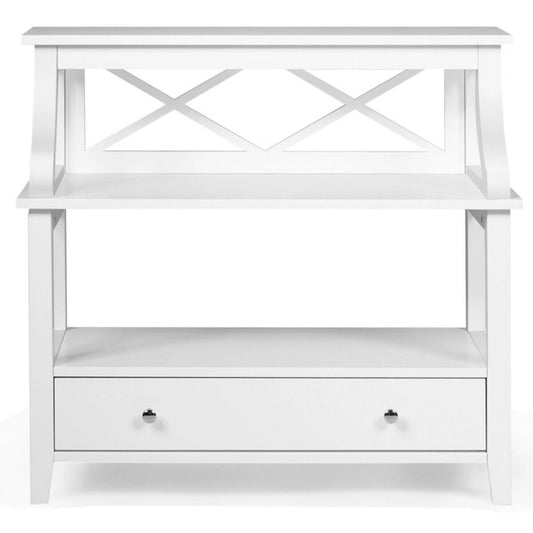 3-Tier Console Table with a Large Slide Drawer and Storage Shelves