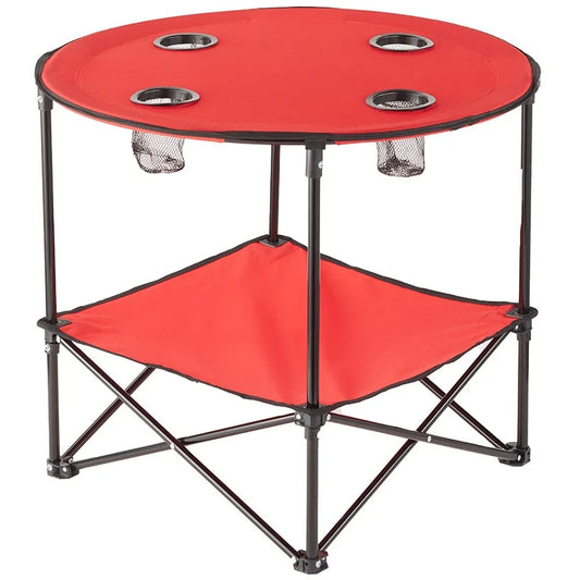 Folding Picnic Table with Shelf Portable Drink Holders Storage Sports Tote Bag (Red)