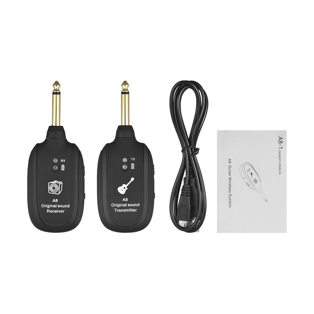UHF Guitar Wireless System Transmitter+Receiver Built in Rechargeable Battery