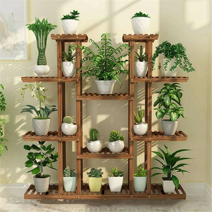 Multi-Tier Plant Stand, 46In Height Wood Flower Rack Holder 16 Potted Display Storage Shelves Indoor Outdoor for Patio Gard