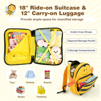 2 Pieces 18 Inch Ride-On Kids Luggage Set with Spinner Wheels