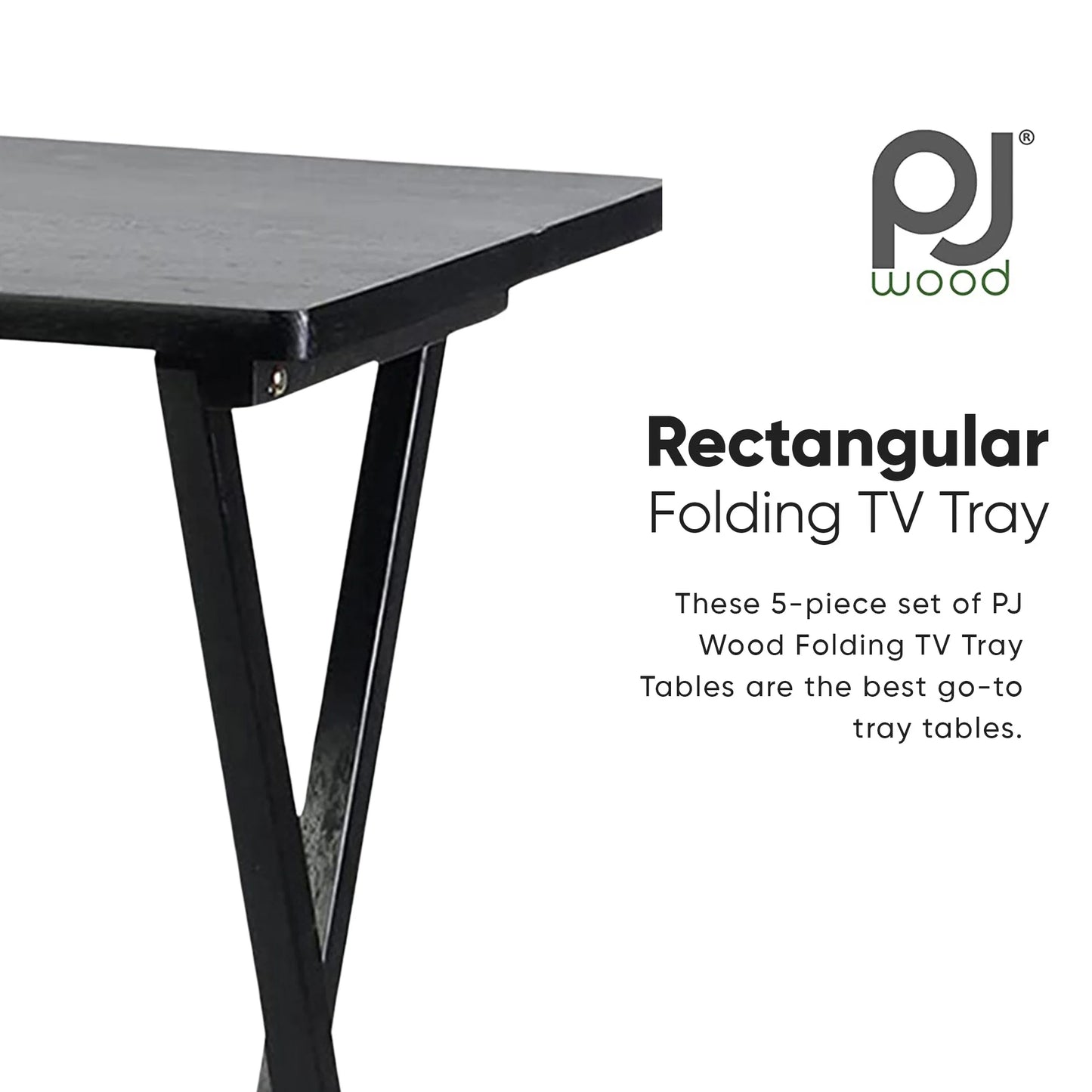 Folding TV Tray Tables with Storage Rack, Black, 5 Piece Set