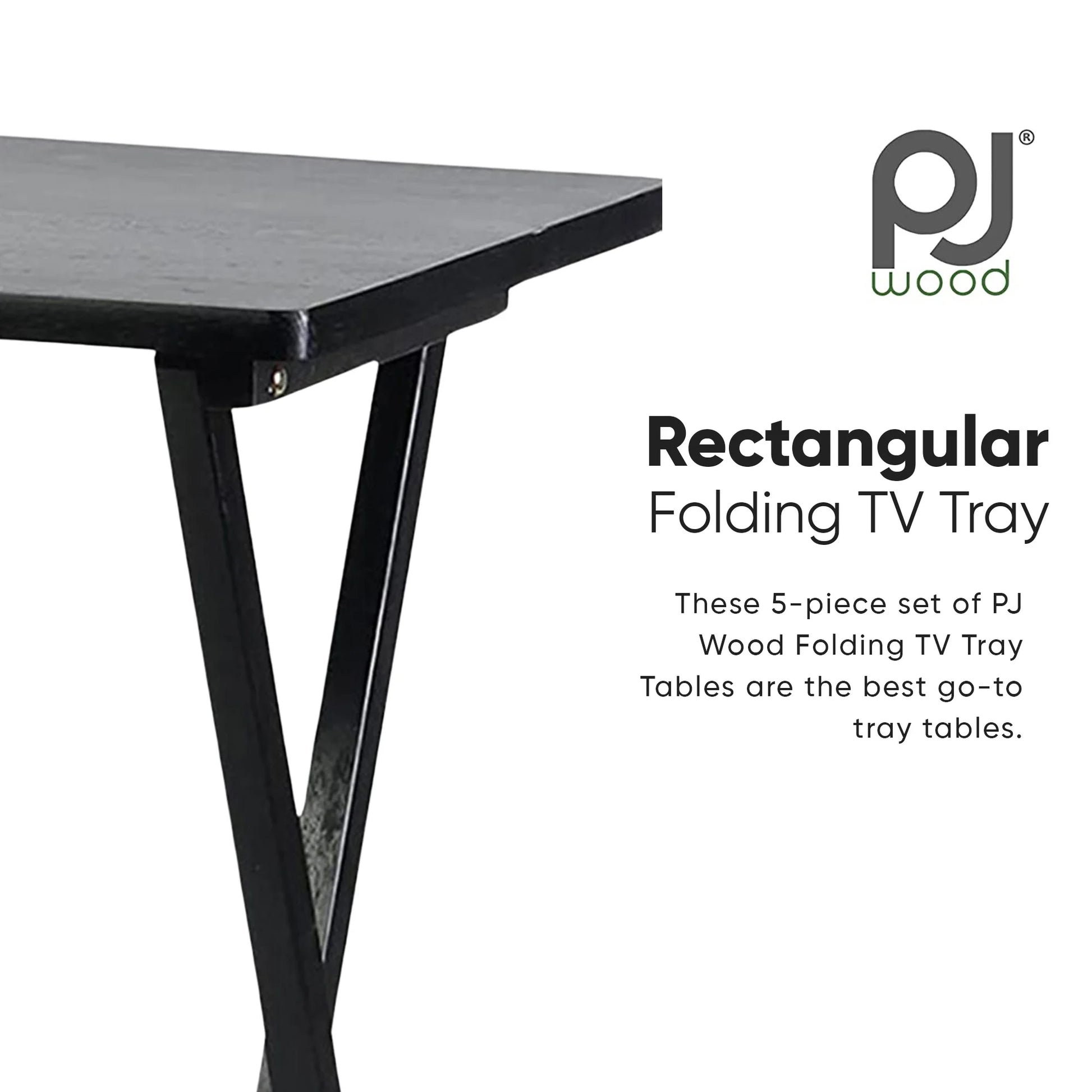 Folding TV Tray Tables with Storage Rack, Black, 5 Piece Set