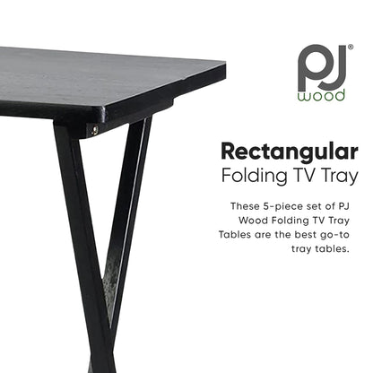 Folding TV Tray Tables with Storage Rack, Black, 5 Piece Set