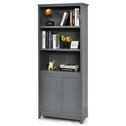 Standing Wooden Bookcase with 3 Tier Open Book Shelving and Double Doors