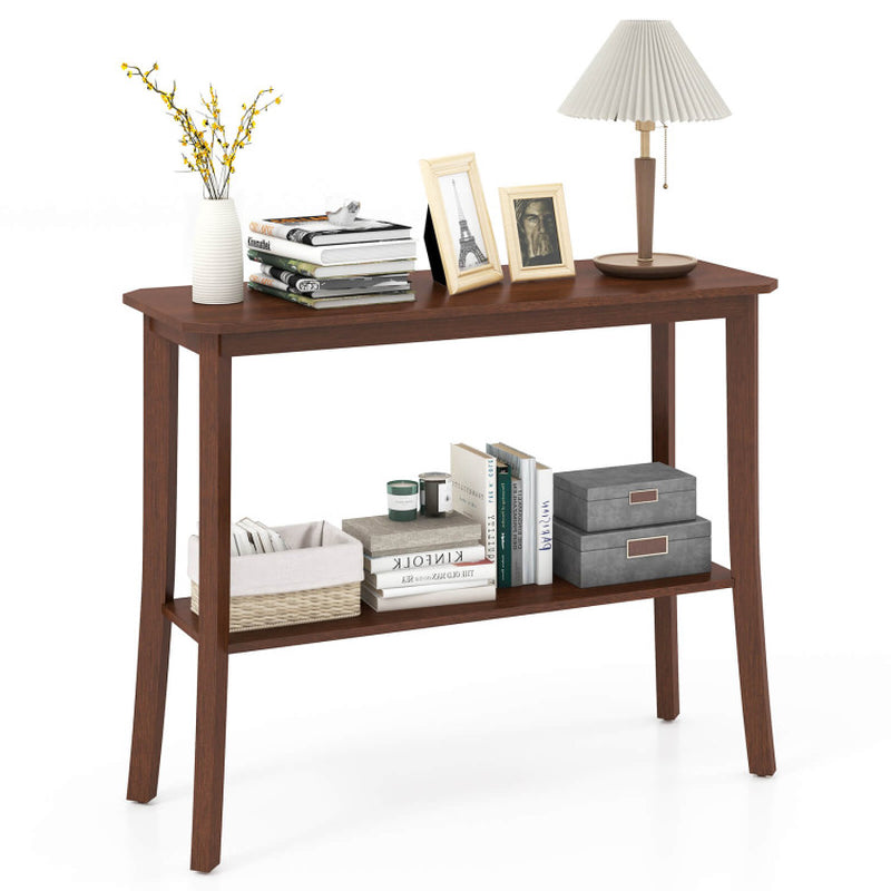 2-Tier Freestanding Wooden Console Table with Open Shelf