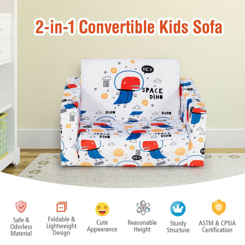 2-In-1 Convertible Kids Sofa with Velvet Fabric