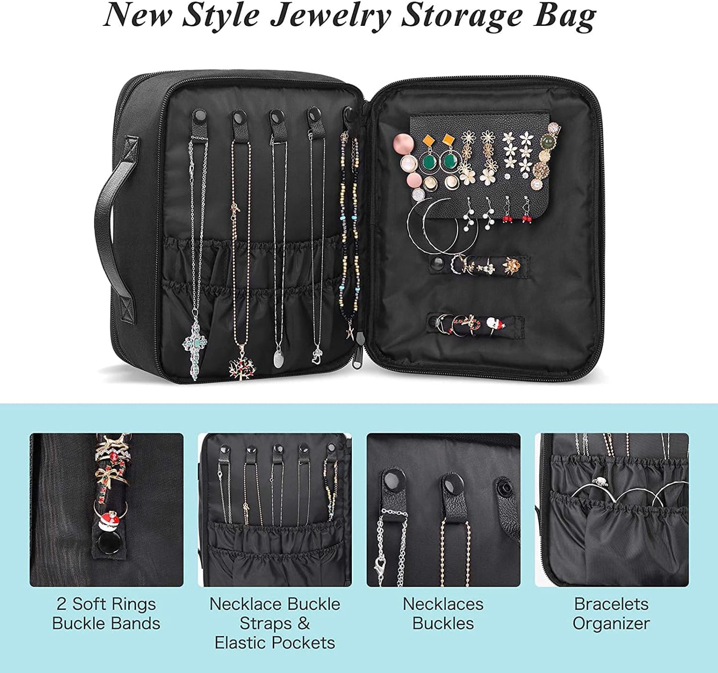 Makeup Bag and Jewelry Bag for Women with Compartments Waterproof Makeup Bag and Jewelry Bag for Women (Black)