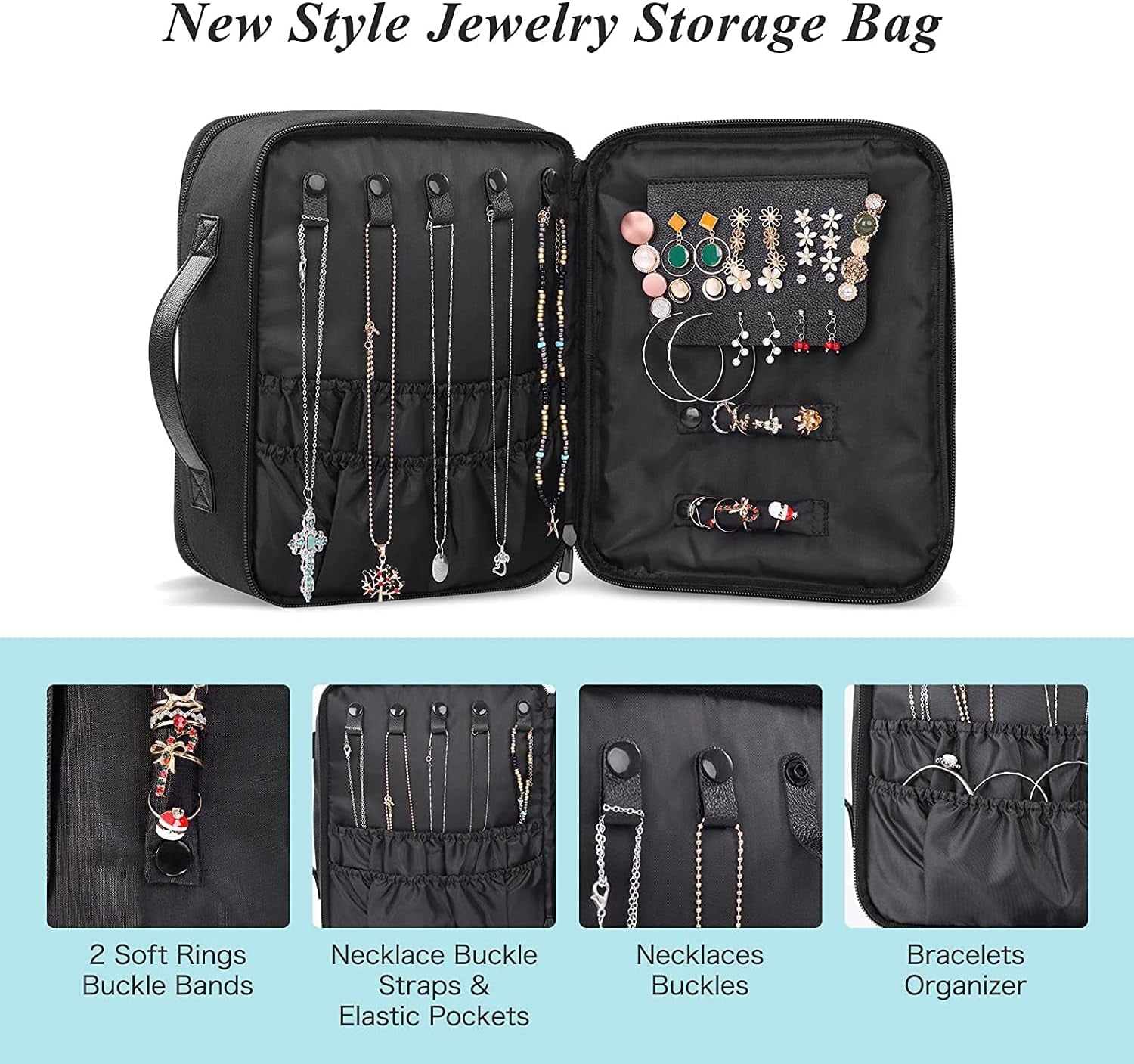 Makeup Bag and Jewelry Bag for Women with Compartments Waterproof Makeup Bag and Jewelry Bag for Women (Black)