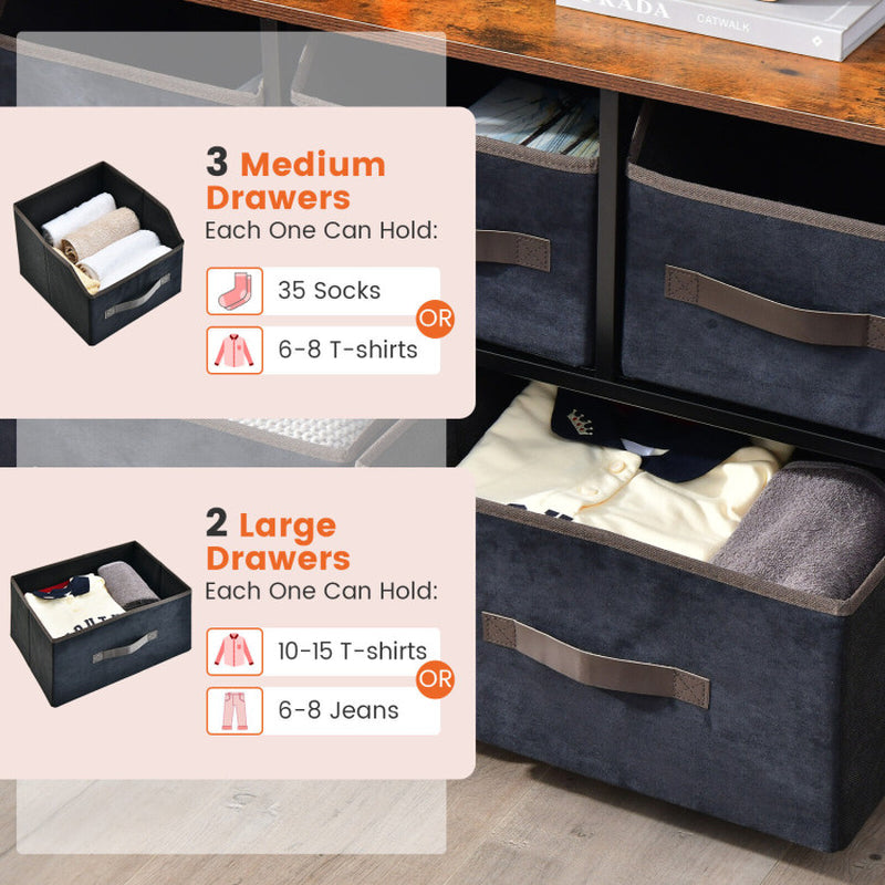 5 Drawers Storage Dresser with Fabric Bin for Living Room Bedroom