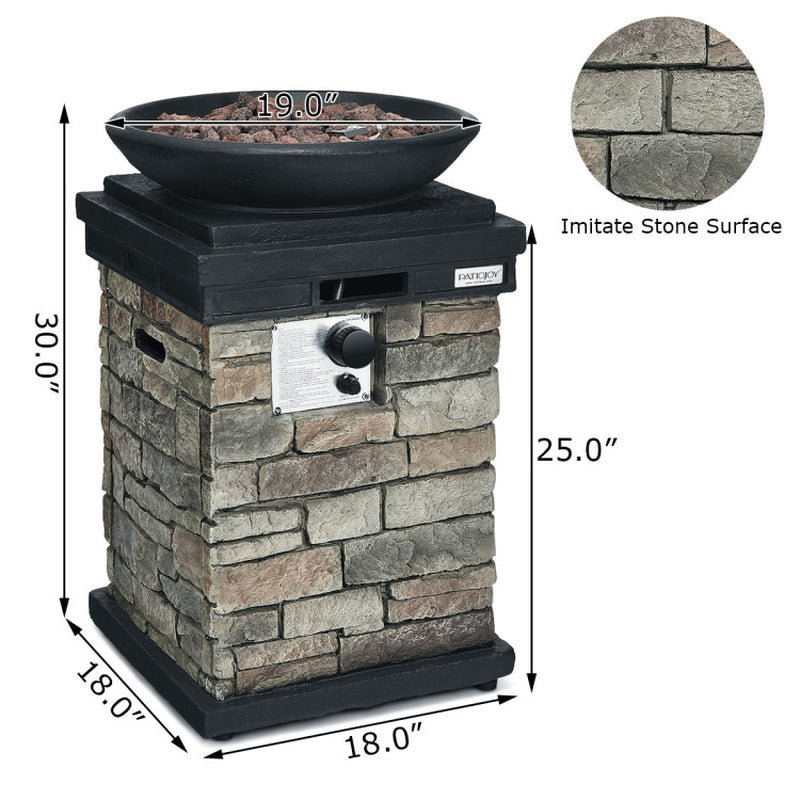 40000BTU Outdoor Propane Burning Fire Bowl Column Realistic Look Firepit Heater