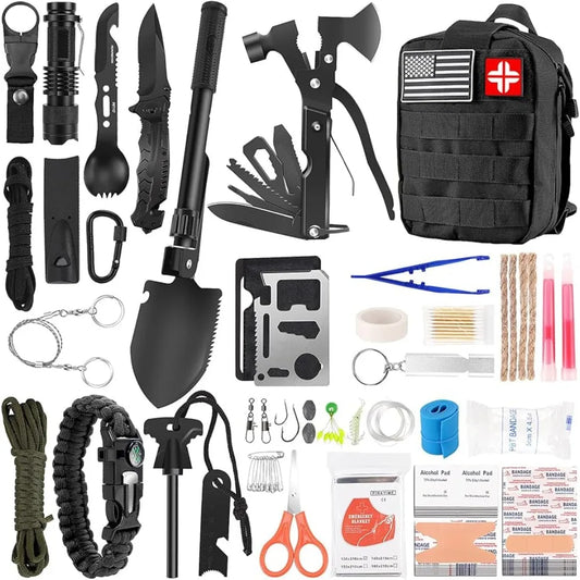 142Pcs Professional Survival Gear and Equipment with Molle Pouch, for Men Dad Husband Who Likes Camping Outdoor Adventure