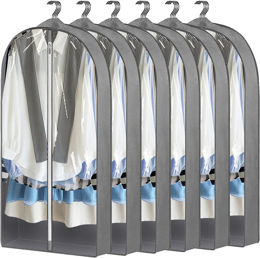 Garment Bags for Closet Storage Hanging Clothes 6 Pack, 40” Storage Bags for Clothes Suit Bags with 4” Gusseted for Clothes Storage Breathable Clothing Storage for Coats Sweaters Shirts Dress