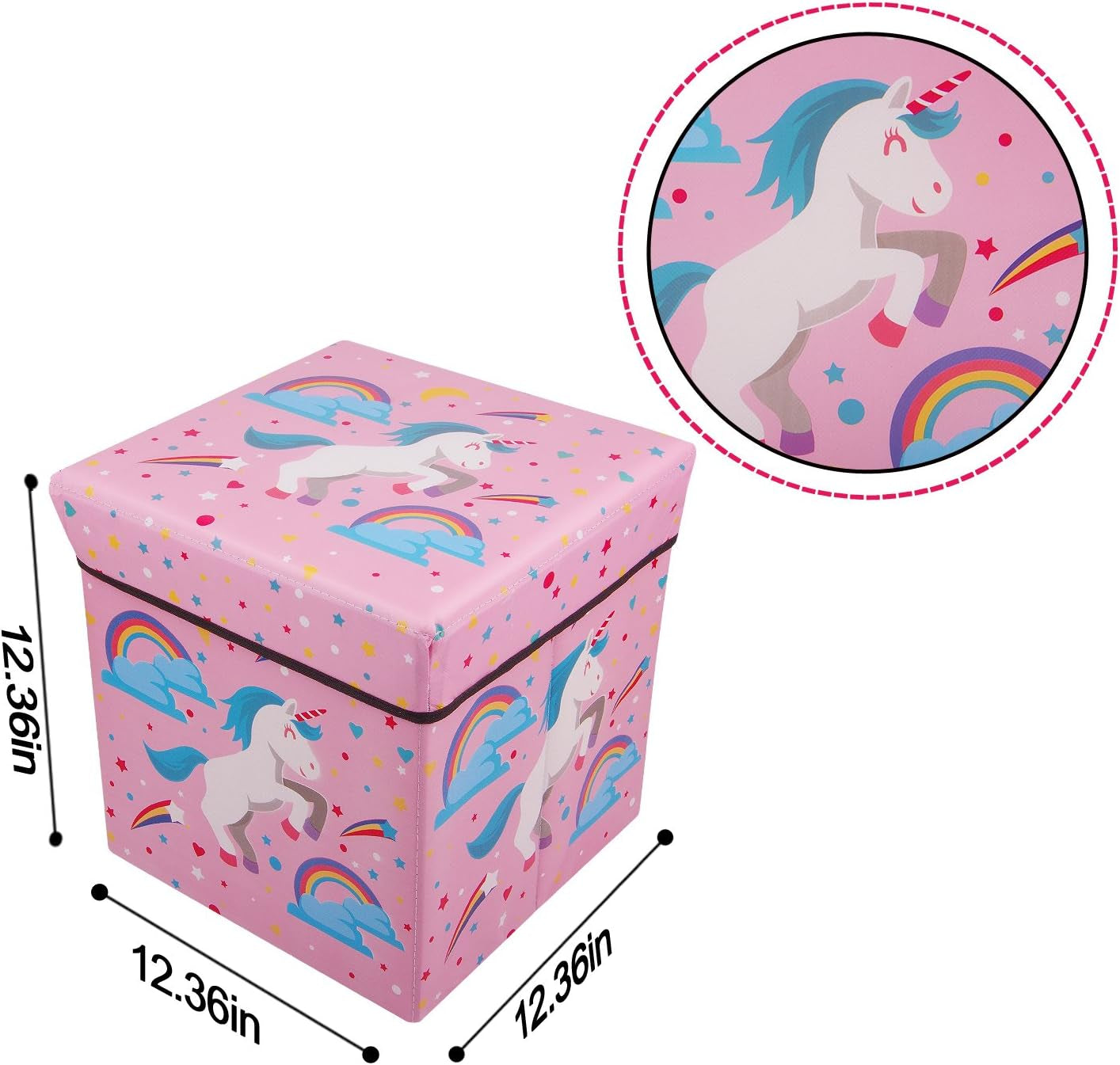 Foldable Cube Storage Toy Box - Folding Storage Ottoman Bedroom Stool Seat Children for Kids & Toddlers (Pink)