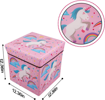 Foldable Cube Storage Toy Box - Folding Storage Ottoman Bedroom Stool Seat Children for Kids & Toddlers (Pink)