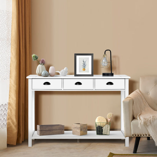Wooden Console Table with 3 Drawers and 2-Tier Shelves