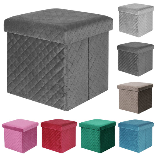 Folding Storage Ottoman Cube Velvet Tufted Space-Saving Toy Box Foot Rest Stool Seat for Home Bedroom, 11.8"