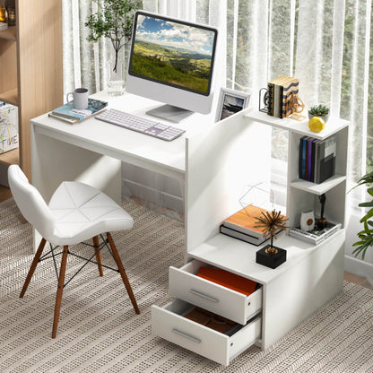 Computer Desk Home Office with Bookshelf and Drawers