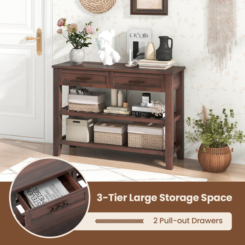 3-Tier Console Table with 2 Drawers for Living Room Entryway