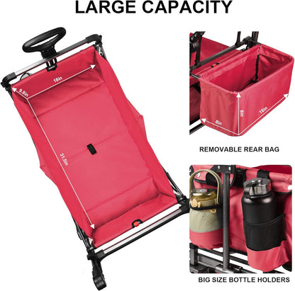 Collapsible Canopy Wagon - Heavy Duty Utility Outdoor Garden Cart - with Adjustable Handles , for Shopping, Picnic, Camping, Sports - Red