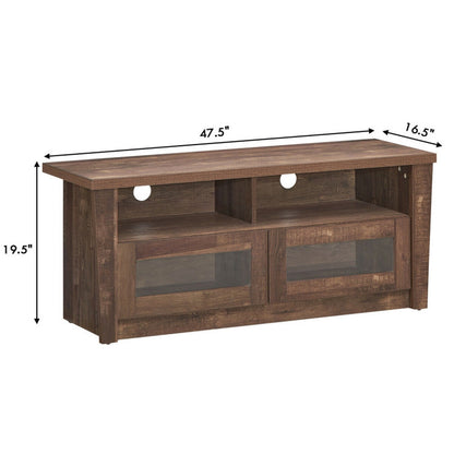 Wooden TV Stand with 2 Open Shelves and 2 Door Cabinets