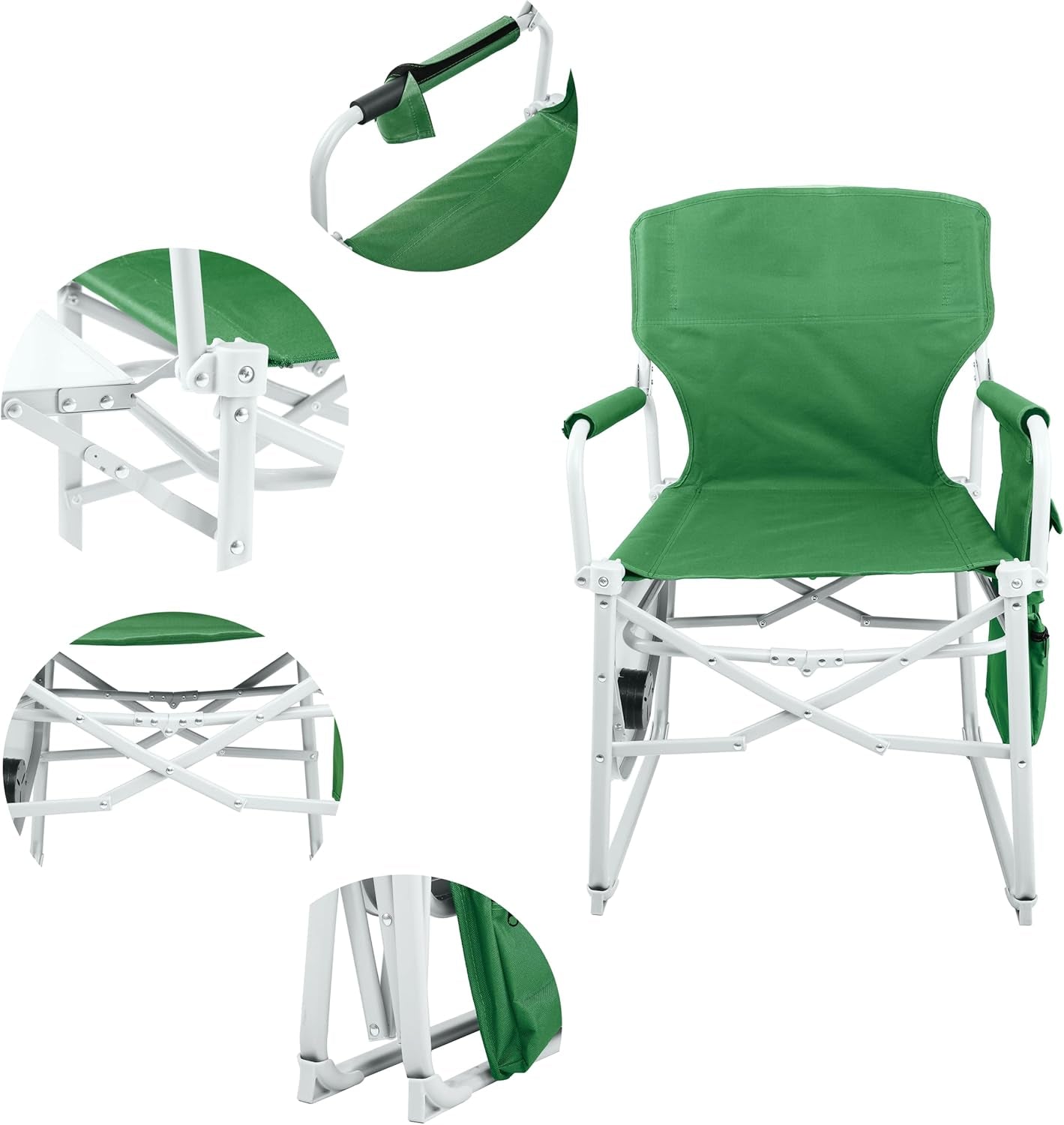 Heavy Duty Director'S Chair Portable Camping Chair with Side Table Green