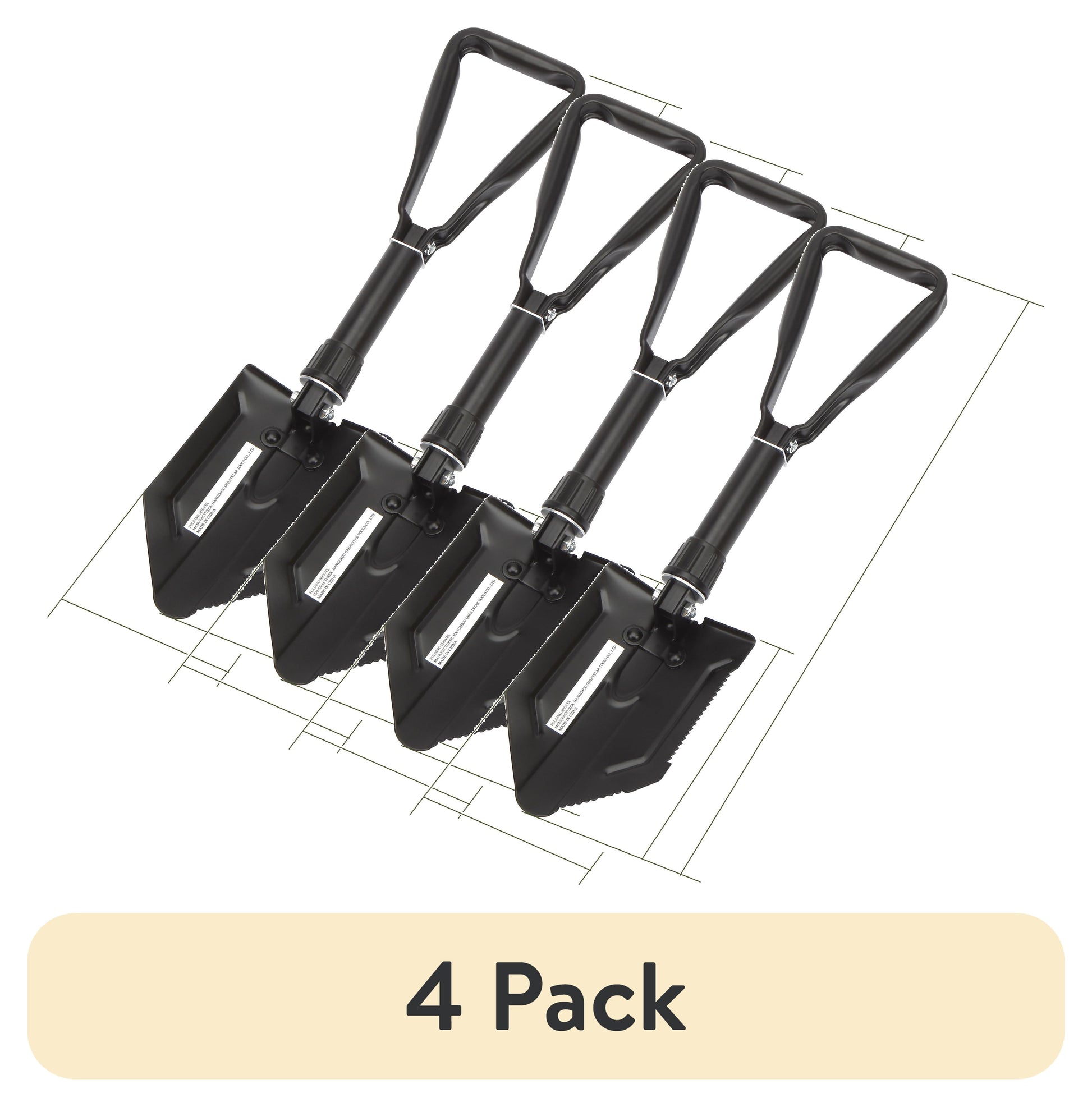 (4 Pack)  Heavy Duty Steel Folding Shovel, Black, Model 4803