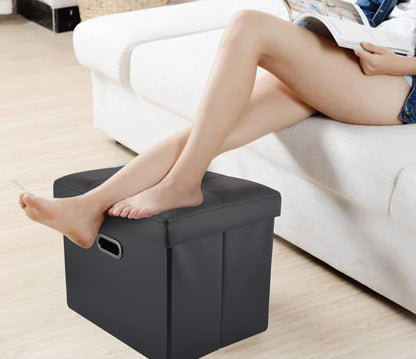 Ottoman with Storage, Small Ottoman Foot Rest, Folding Leather Ottoman Foot Stool, 16 X 12.2 X 12.2 Inches, Rectangle Storage Ottoman (1, Beige)