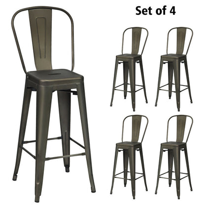 Set of 4 Modern Metal Industrial Bar Stools with Removable Back