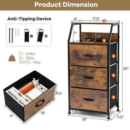 Freestanding Cabinet Dresser with Wooden Top Shelves